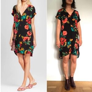 A New Day floral v-neck dress, black XS,